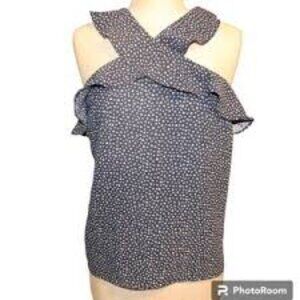 Banana Republic navy print criss cross ruffle halter top